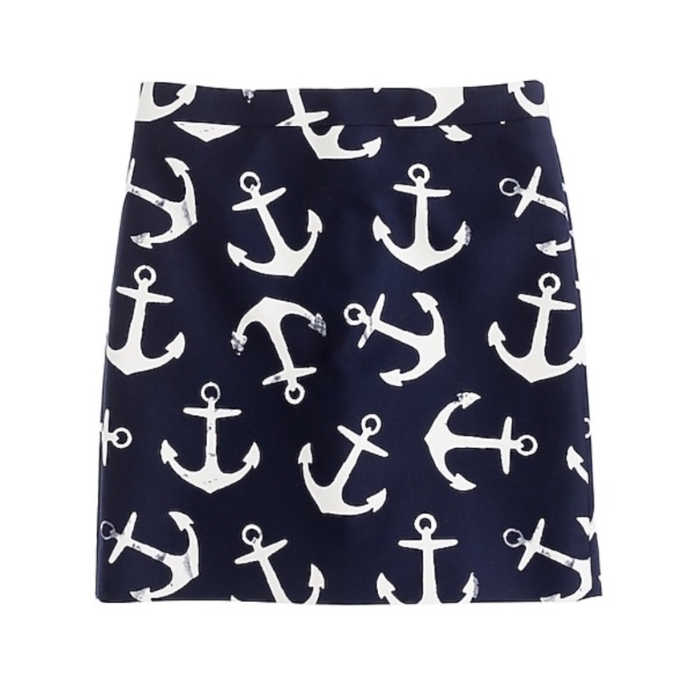 J. CREW Navy White Dizzy Anchor Nautical Skirt 8